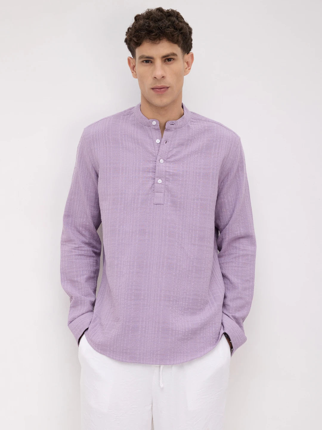 Soft Lavender Double Cloth Gauze Textured Kurta