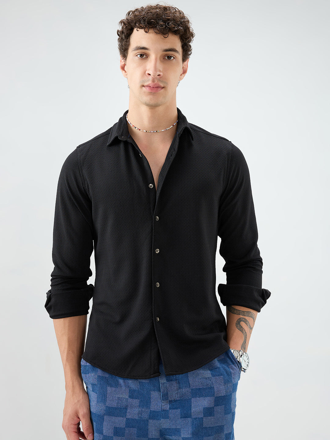 Classic Black Textured Shirt