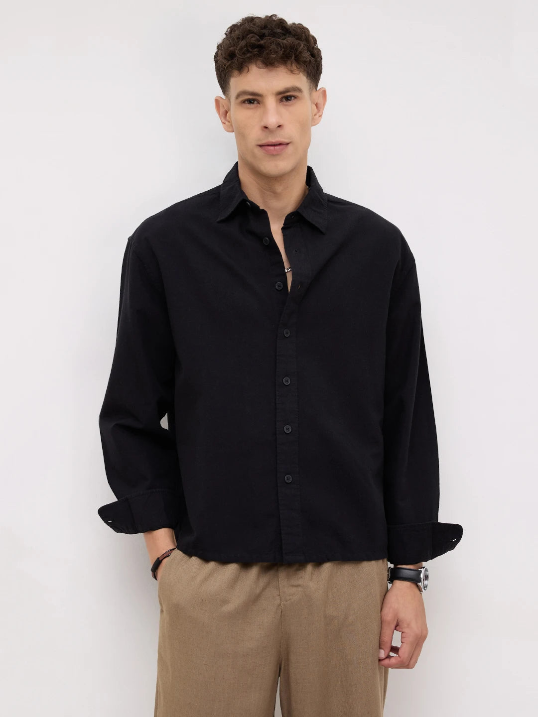 Timeless Tensil Black Boxy Fit Crop Shirt