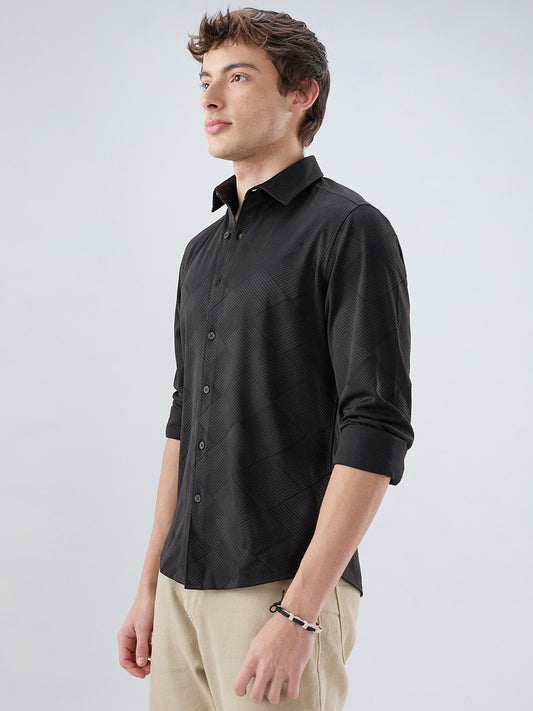 Intricate Black Block Weave Knitted Shirt