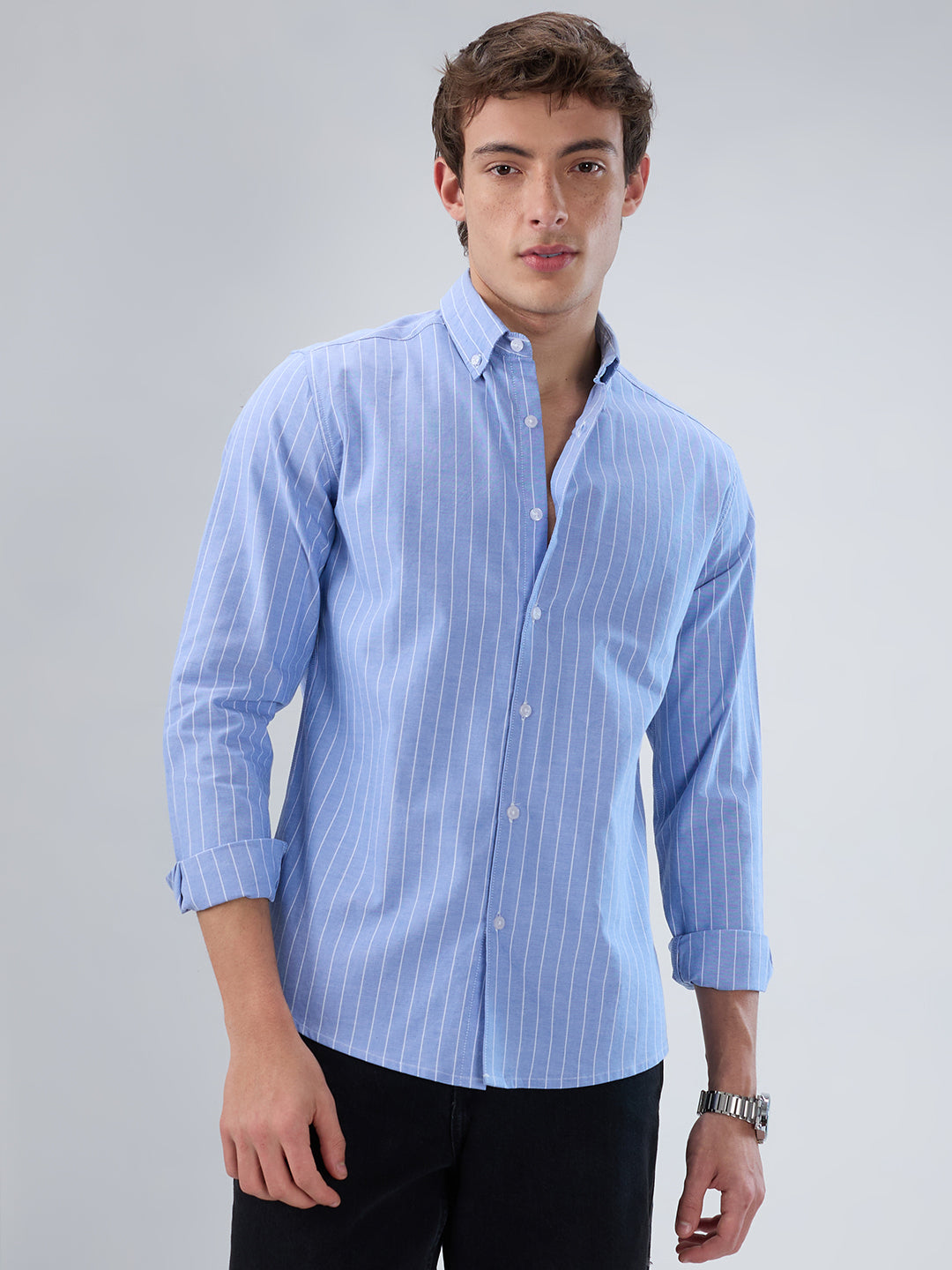 Mist Blue Pinstripe Button-Down Collar Shirt