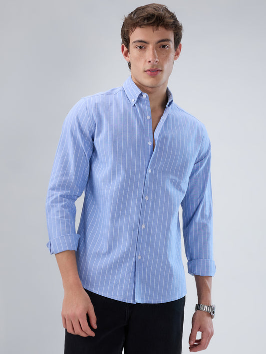 Mist Blue Pinstripe Button-Down Collar Shirt