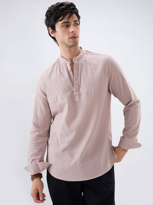 Taupe Beige Seersucker Striped Kurta