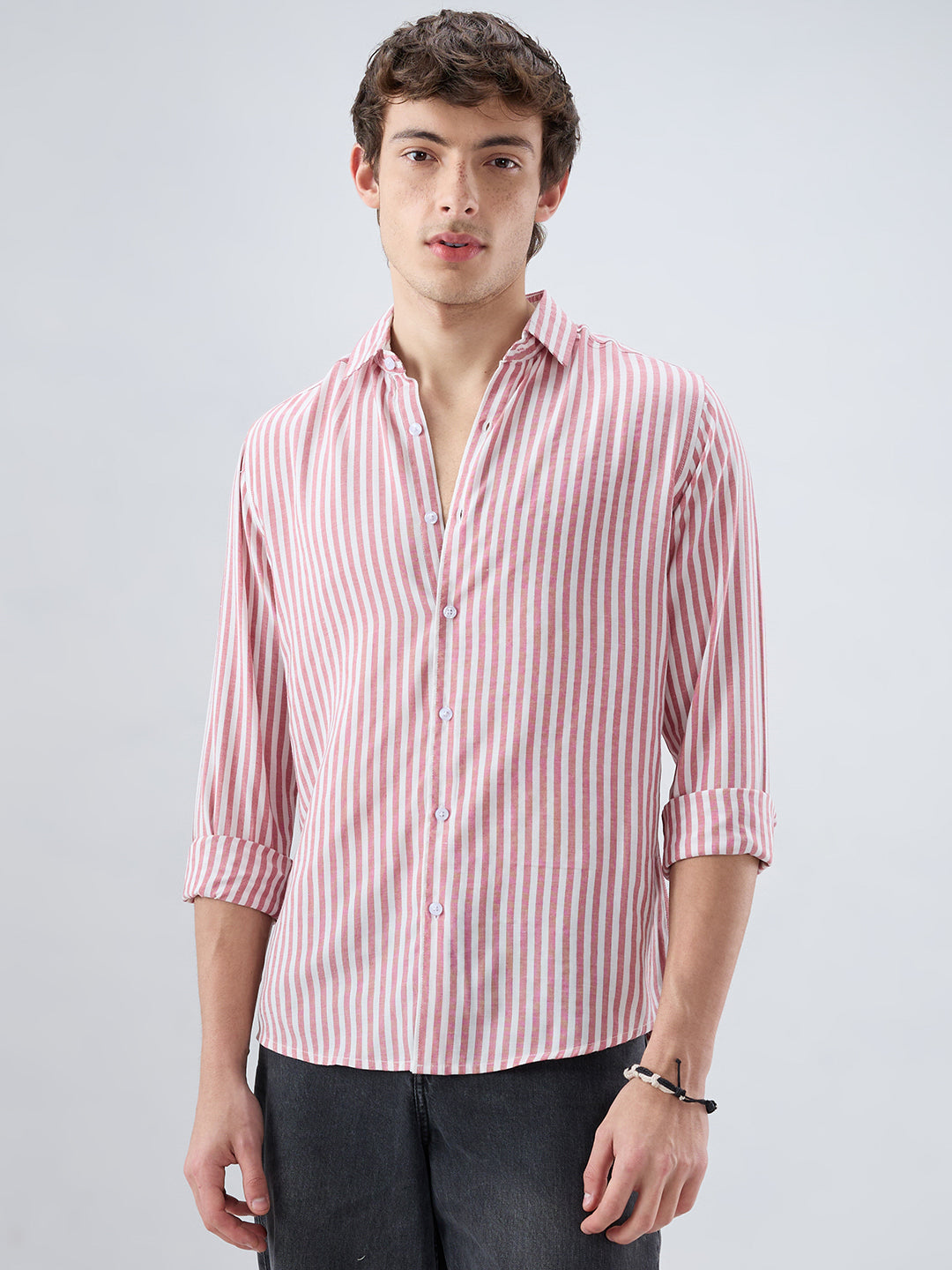 Berry Red Soft Candy Striped Vacation Shirt