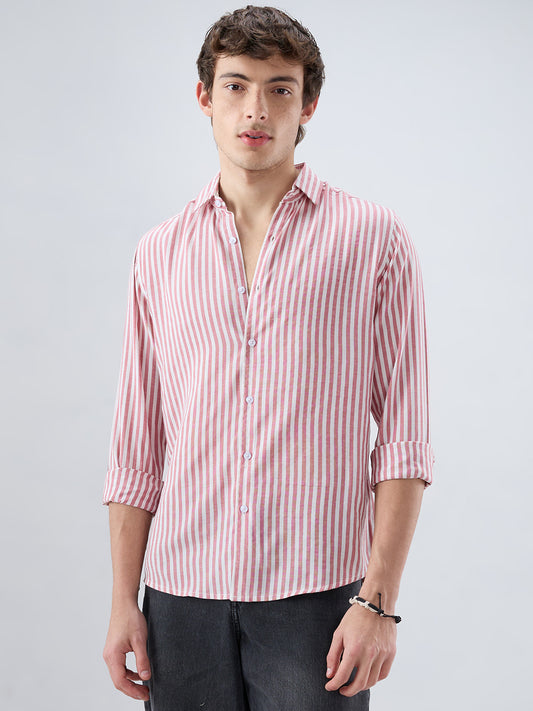 Berry Red Soft Candy Striped Vacation Shirt