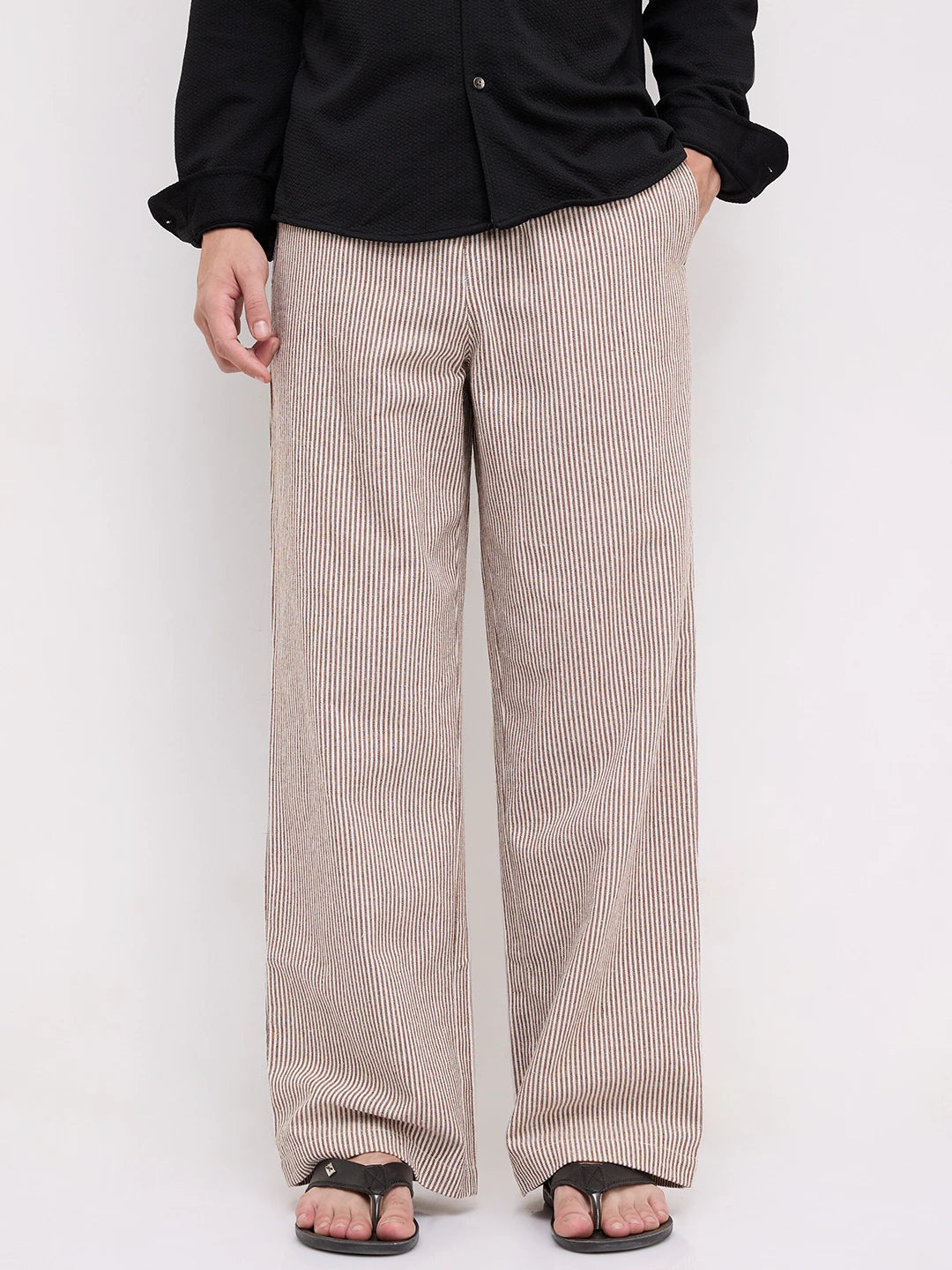 Brown & Ivory Striped Wide Leg Trousers
