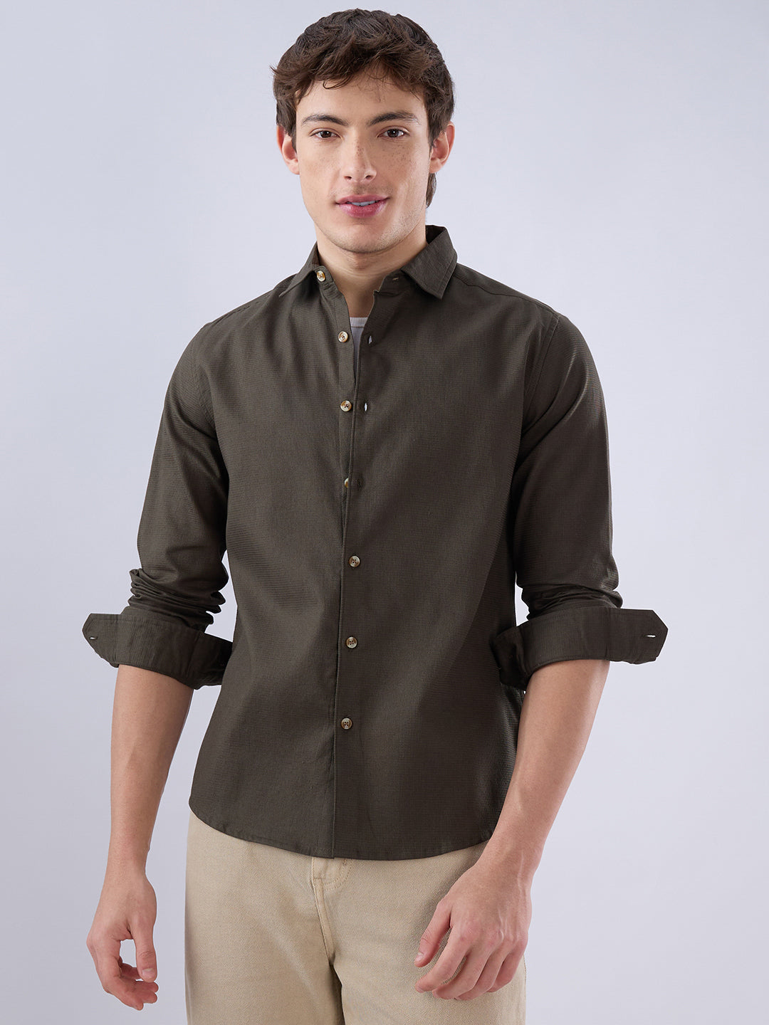 Deep Olive Refined Textured Shirt