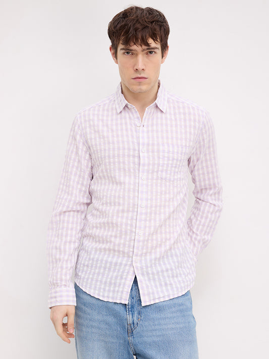 Muted Lilac Shadow Check Calm Aesthetic Shirt