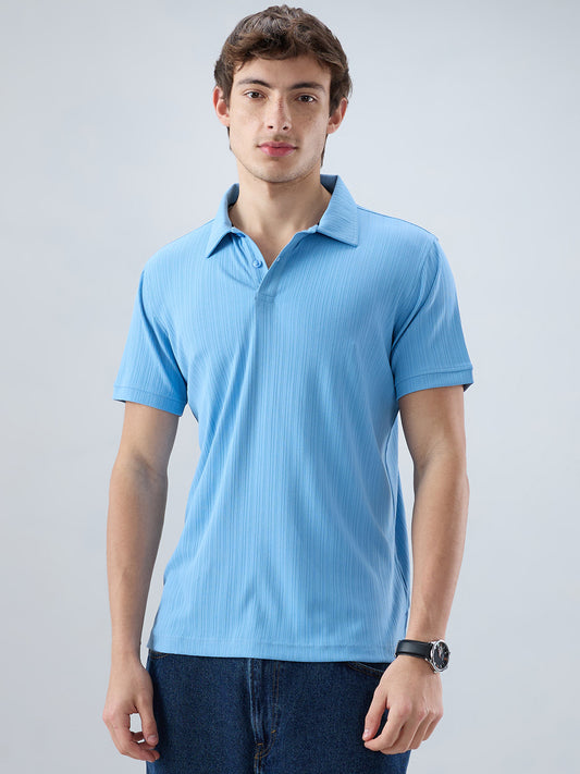 Refined Blue Hairline Striped Polo Knit T-Shirt