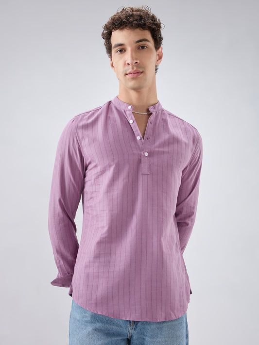 Elegant Lavender Textured Striped Kurta