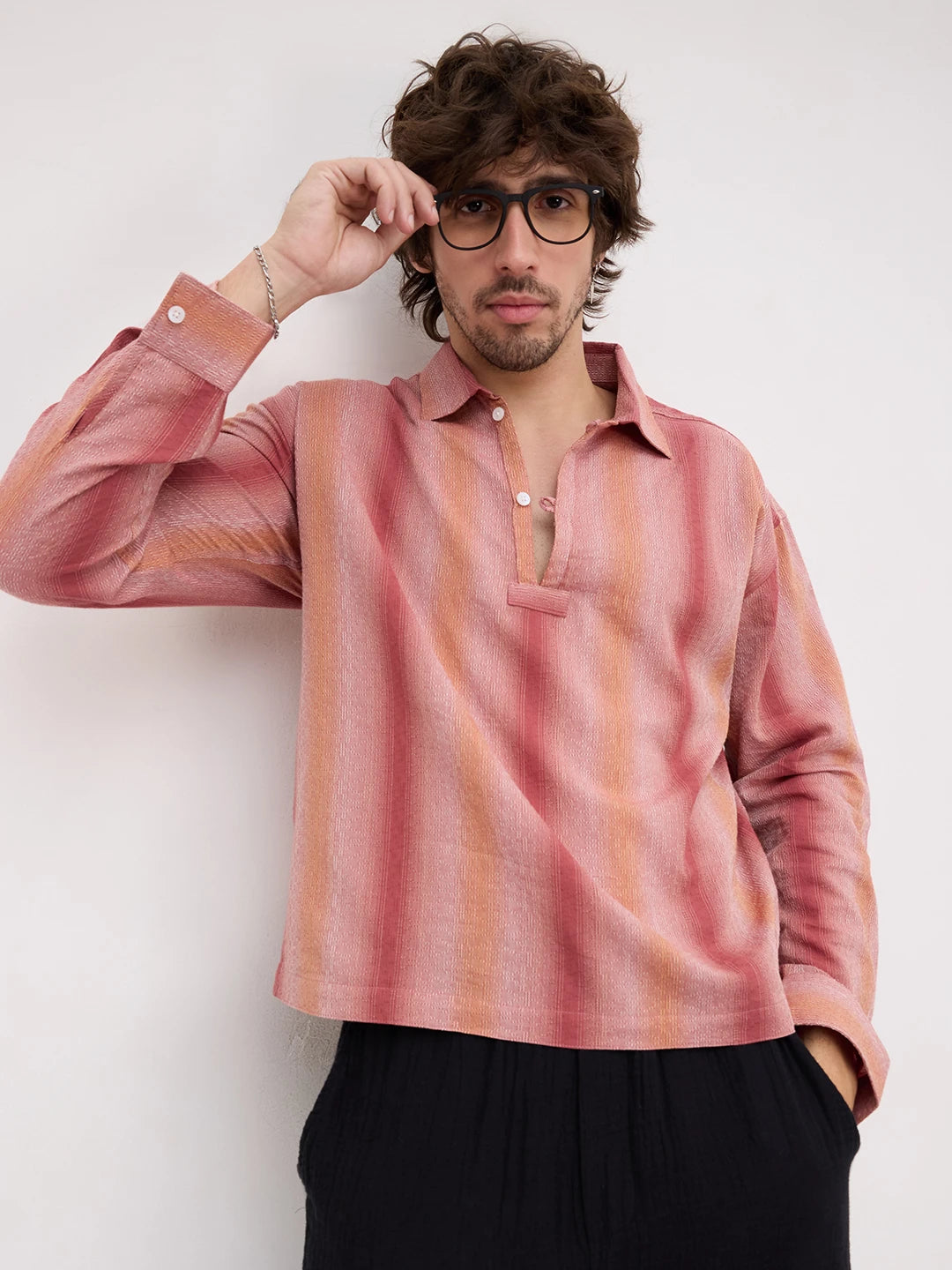 Salmon Pink Nomad ShadowLoom Loop Button Oversized Shirt