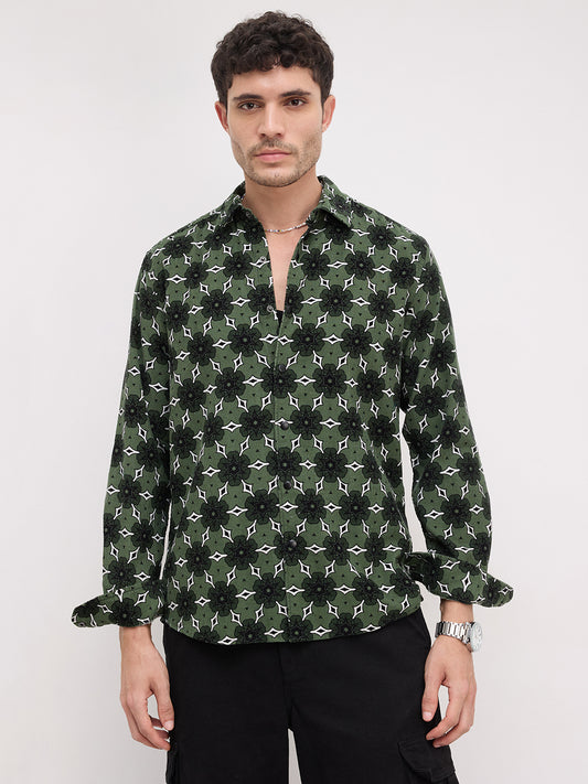 Emerald Green Floral Bloom Corduroy Shirt