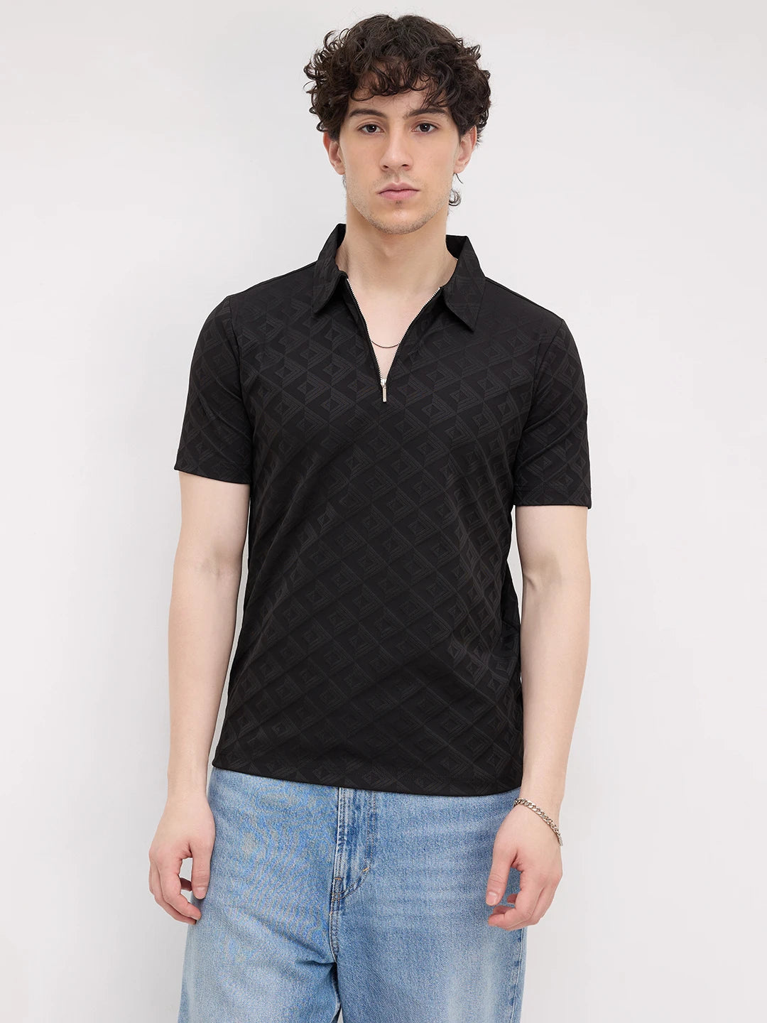Black Diamond Embossed Zip Polo Tee