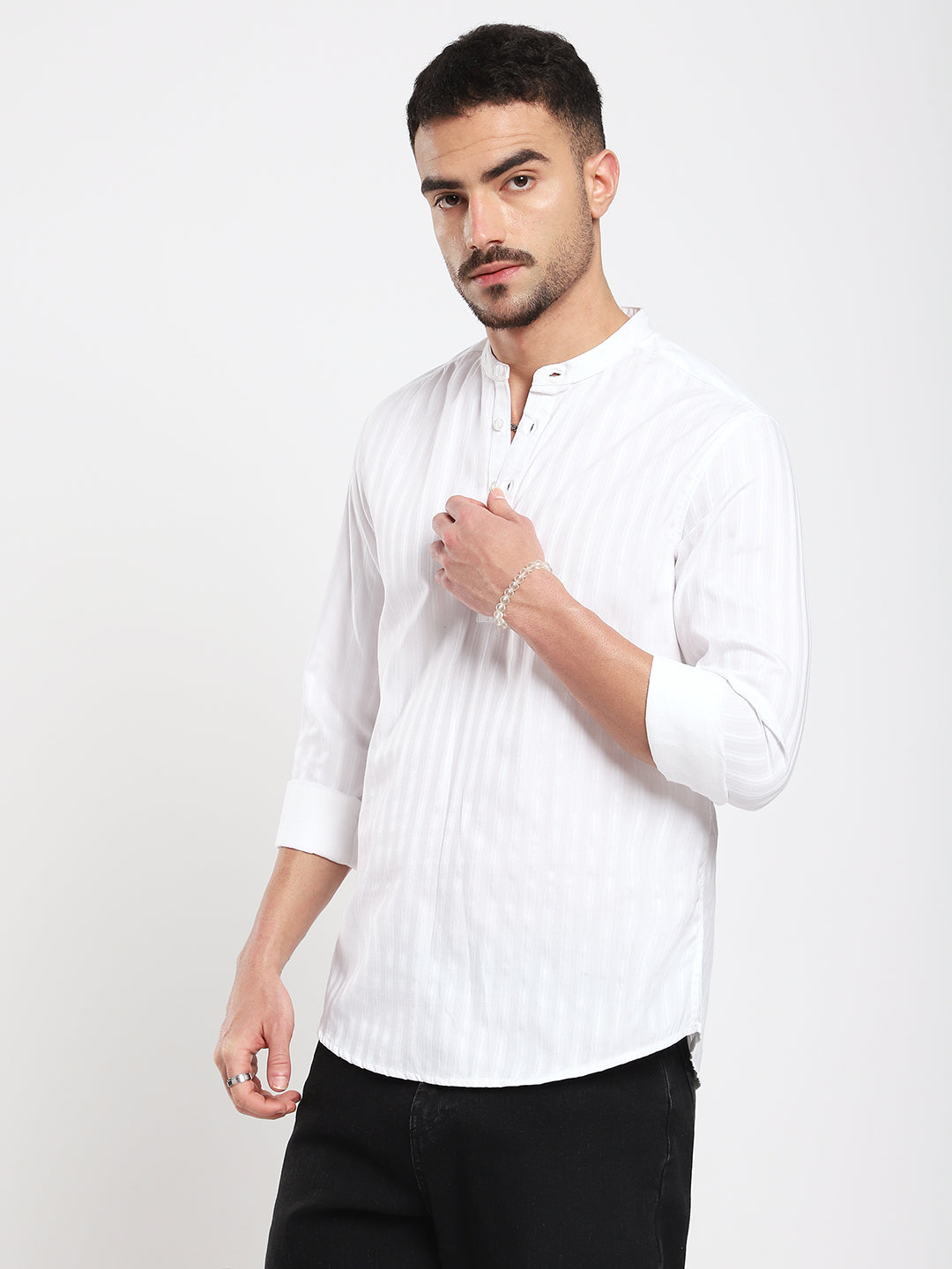 Luminous Pearl White Striped Kurta