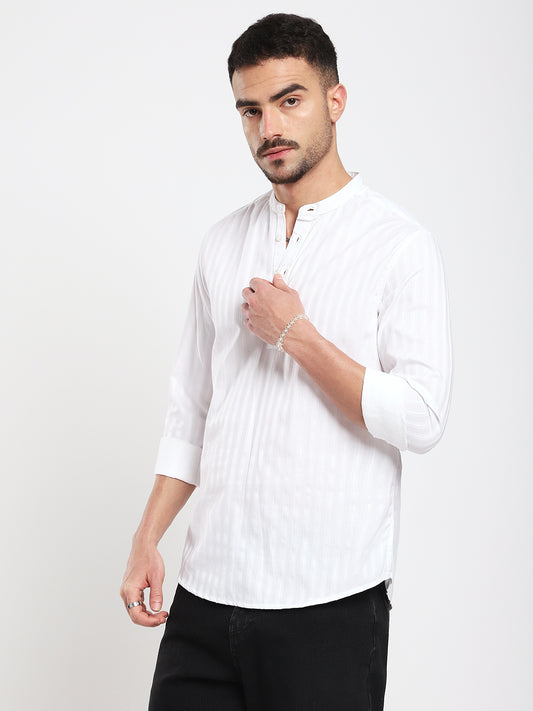 Luminous Pearl White Striped Kurta