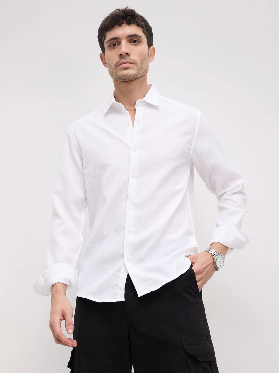 Classic White Slub Weave Shirt