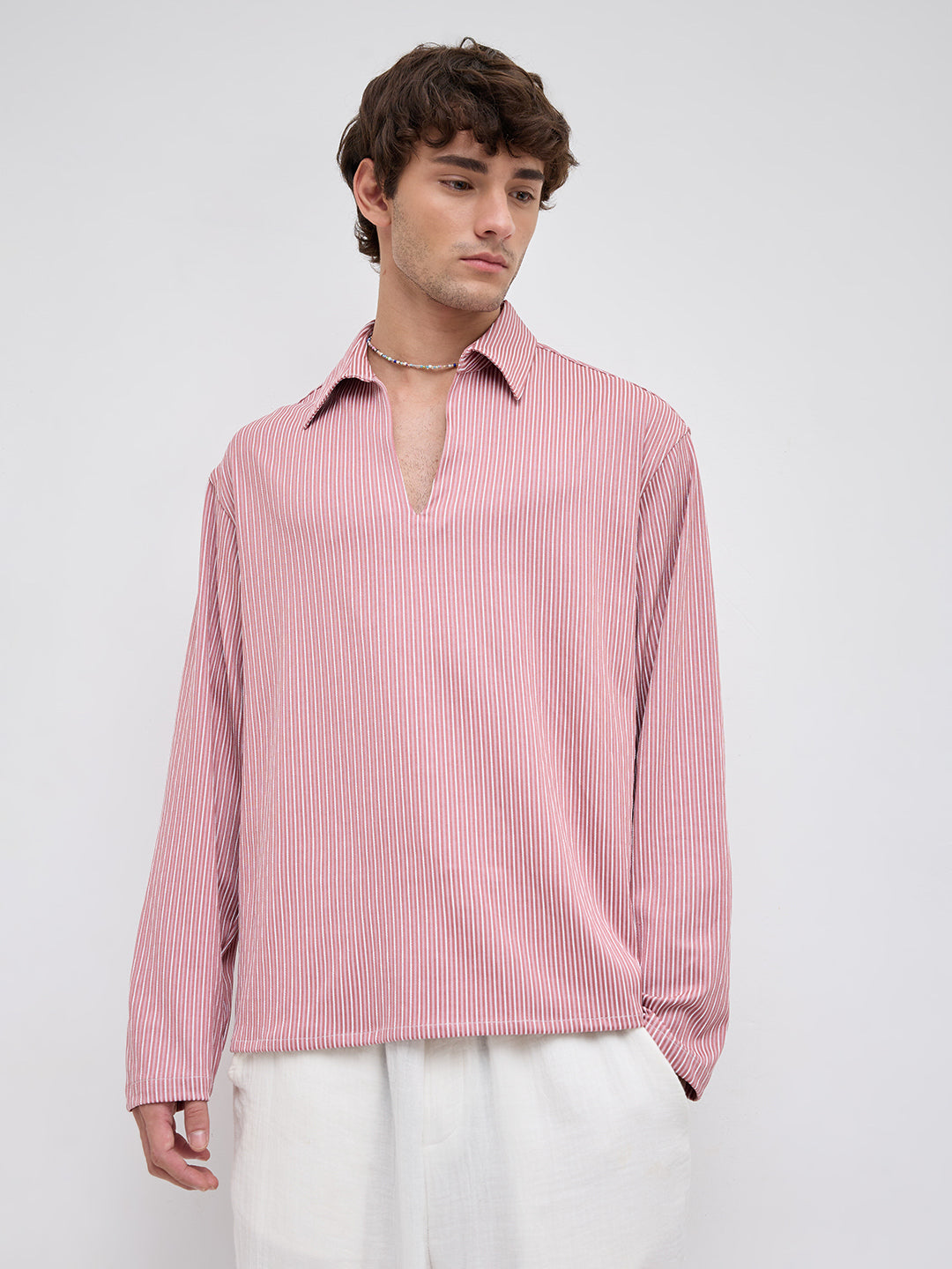 Signature Turkish Rose Rib Striped Oversized Polo Shirt