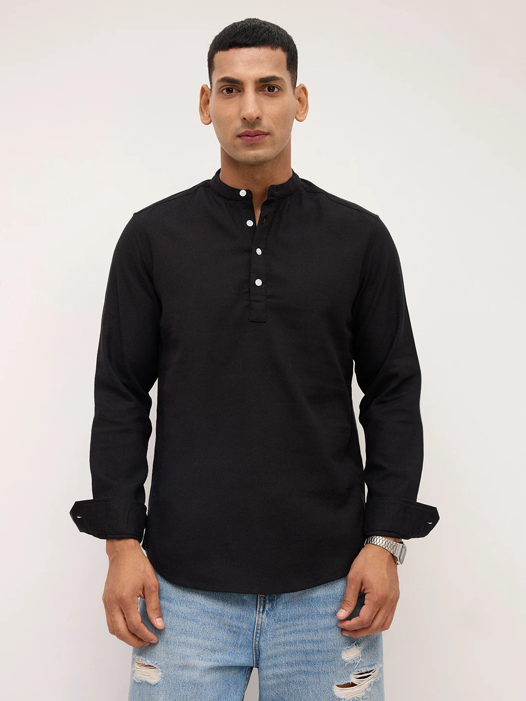Onyx Black Fine Diamond Weave Kurta