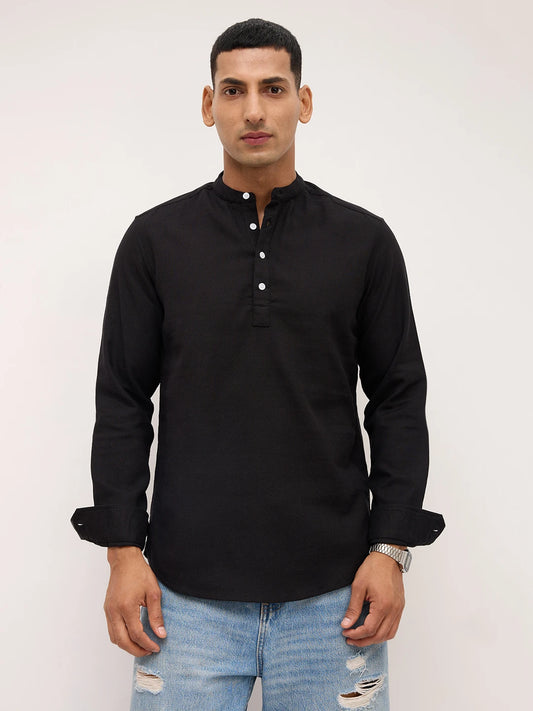 Onyx Black Fine Diamond Weave Kurta