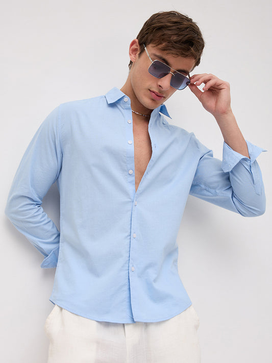 Cloudwave Blue Linen Blend Breezy Shirt