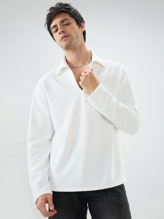Snow White Oversized Polo Tencel Knit Shirt