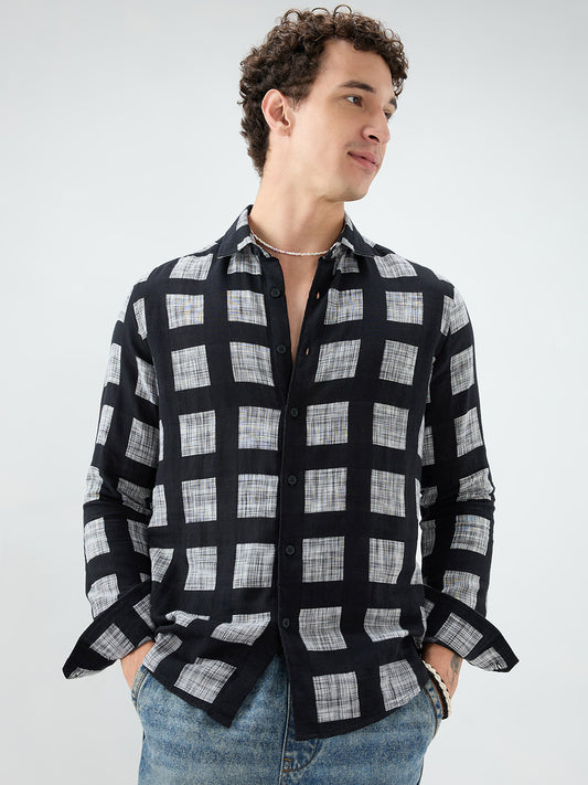 Black Artistic Block Weave Double Cloth Shirt