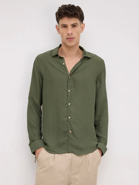 Refined Olive Streaky Emboss Shirt