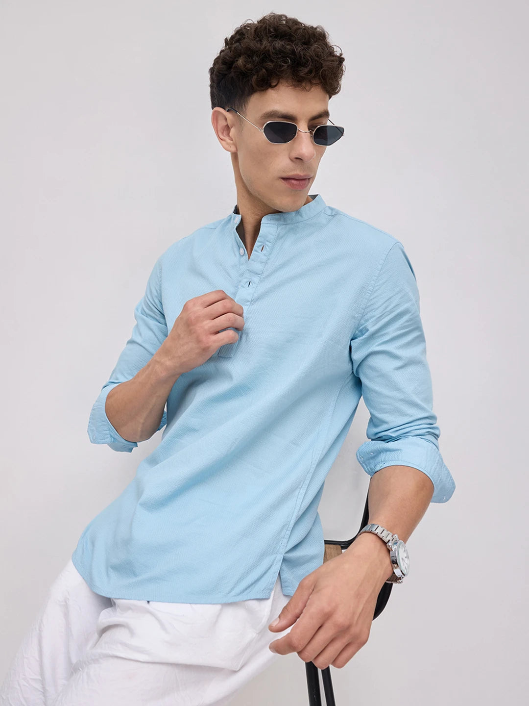 Sky Blue Basket Weave Kurta