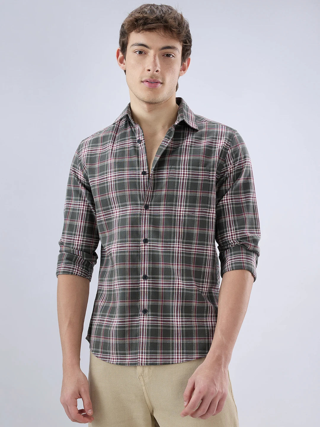 Green & Maroon Tartan Checkered Shirt
