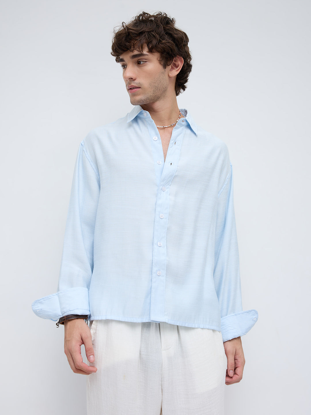 Arctic Breeze Textured Boxy Fit Crop Shirt