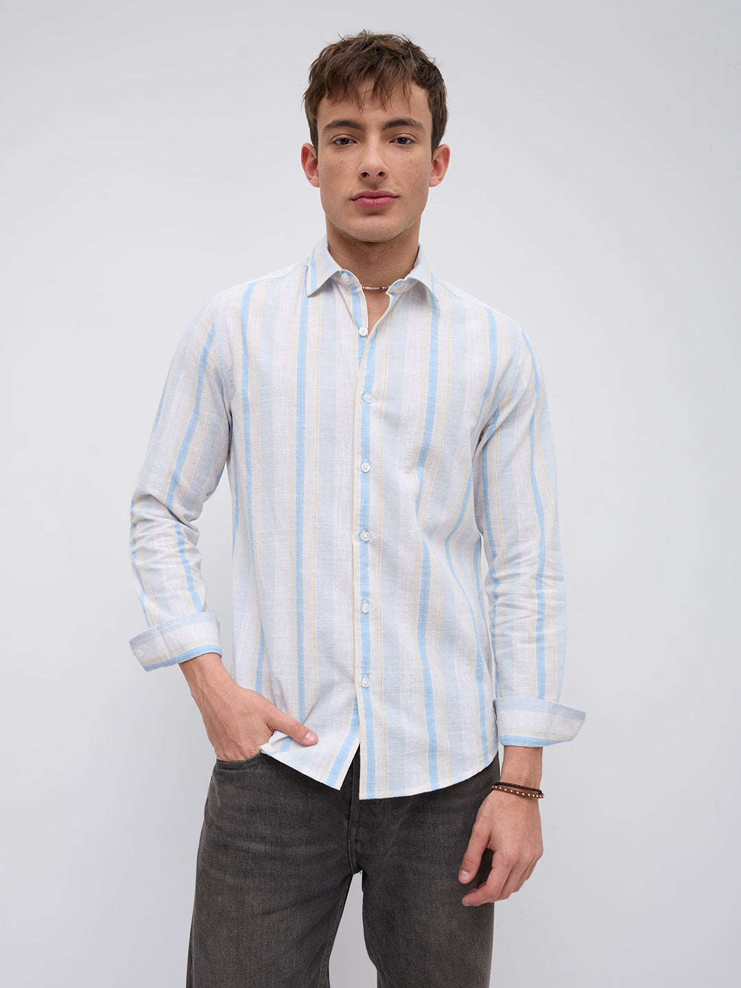 Blue Haze & Grey Vertical Stripe Shirt