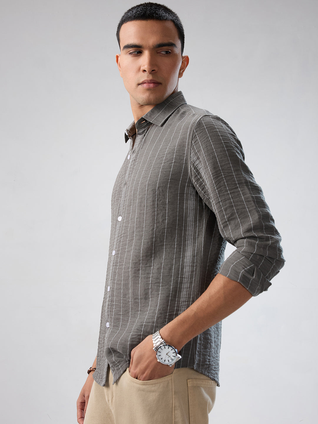Schmick Pebble Grey Pinstripe Shirt
