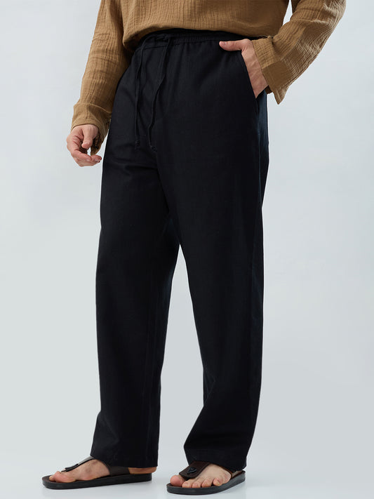 Solid Black Straight-Fit Trousers