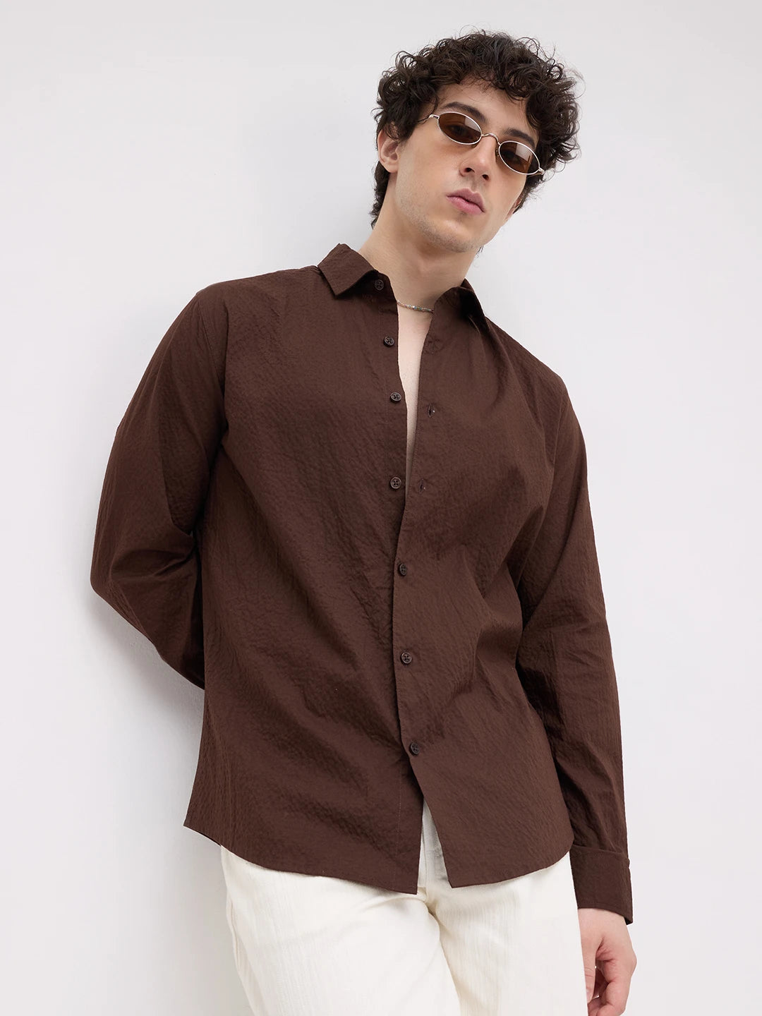 Brown Fine Horizontal Textured Shirt
