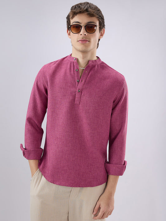 Hibiscus Maroon Textured Weave Kurta