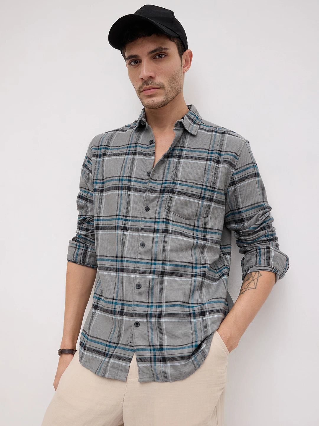 Grey & Black Tartan Checks Shirt