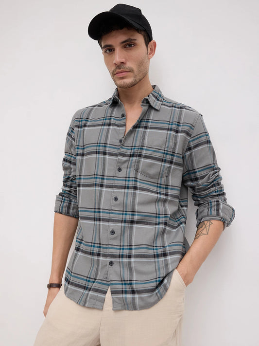 Grey & Black Tartan Checks Shirt