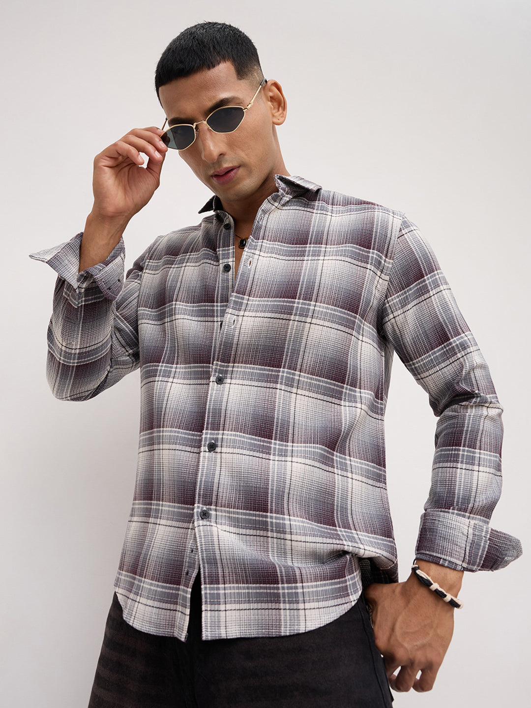 Steel Grey Multi Plaid Checks Shirt