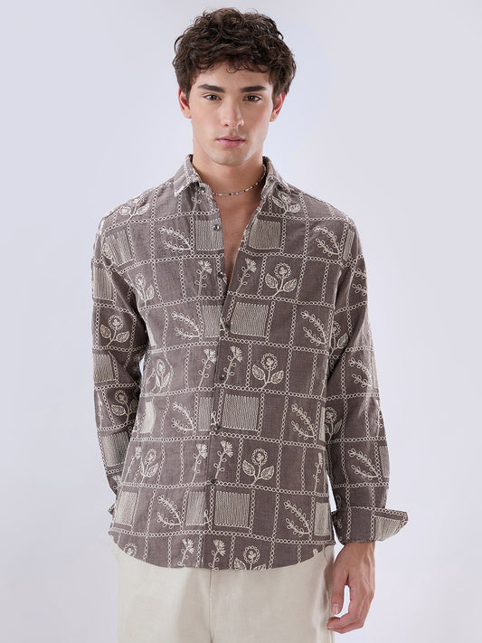 Muted Grey Artisan Embroidered Shirt