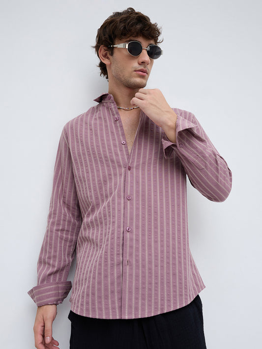 Luxe Raspberry Seersucker Glace Motif Contrast Embroidered Shirt