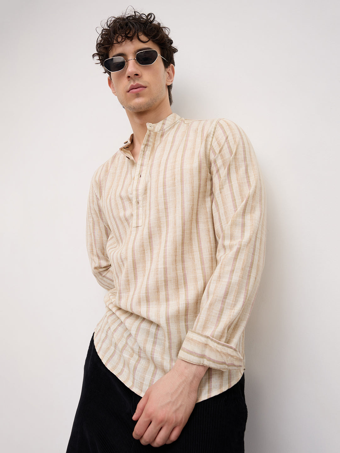 Vintage Beige & Ivory Striped Kurta