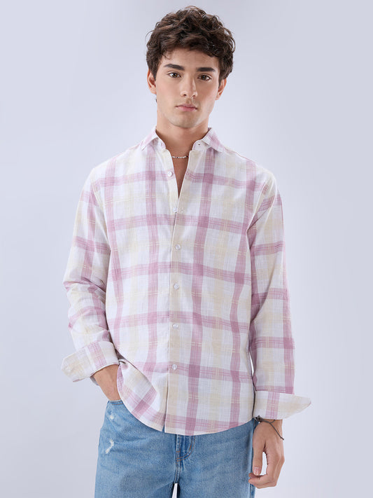 Soft Pink Fine Weave Plaid Checks Shirt