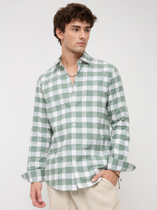 Premium Dusty Seafoam Green Jacquard Checks Shirt