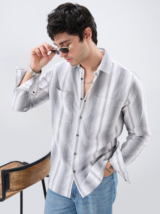 Contrast Echo Grey Stripscape Double Pocket Overshirt