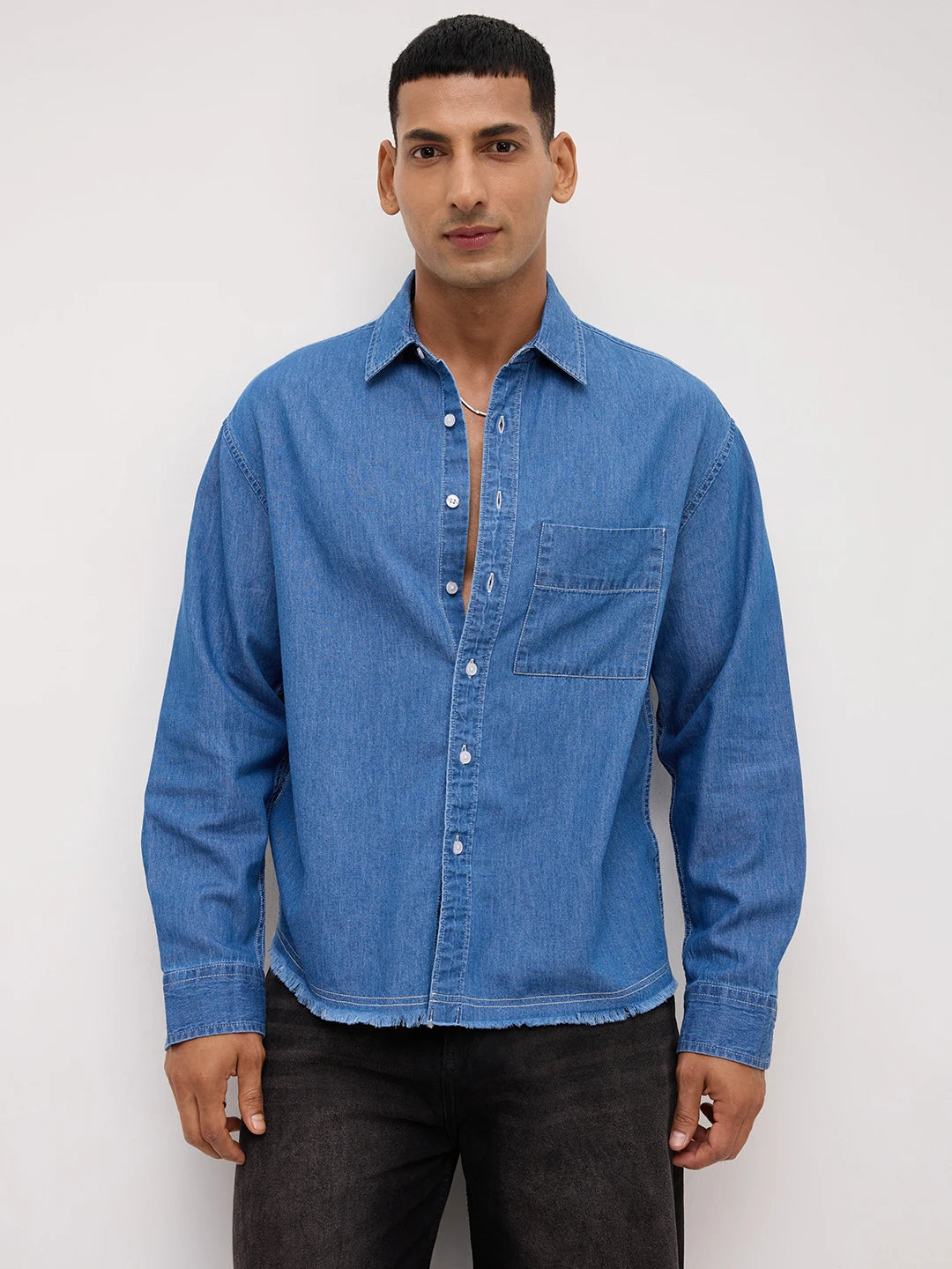 Vintage Ocean Denim Boxy Fit Crop Shirt