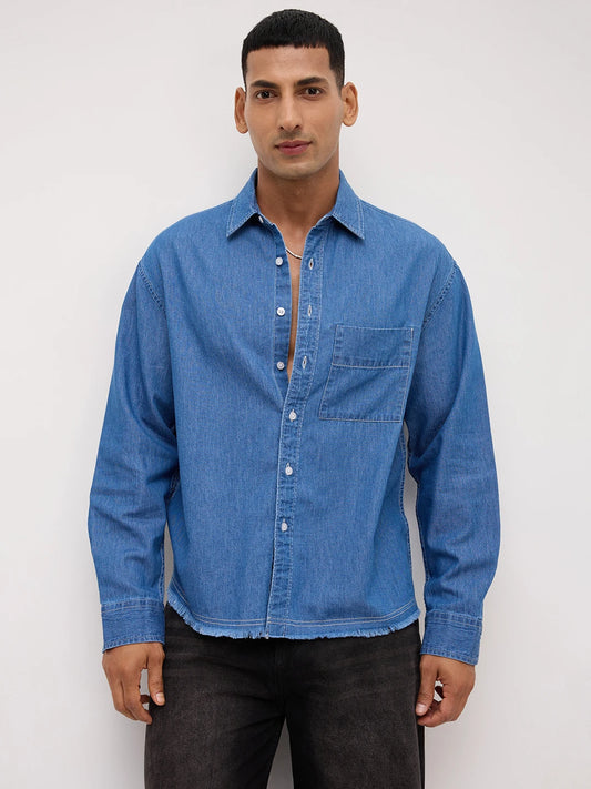 Vintage Ocean Denim Boxy Fit Crop Shirt