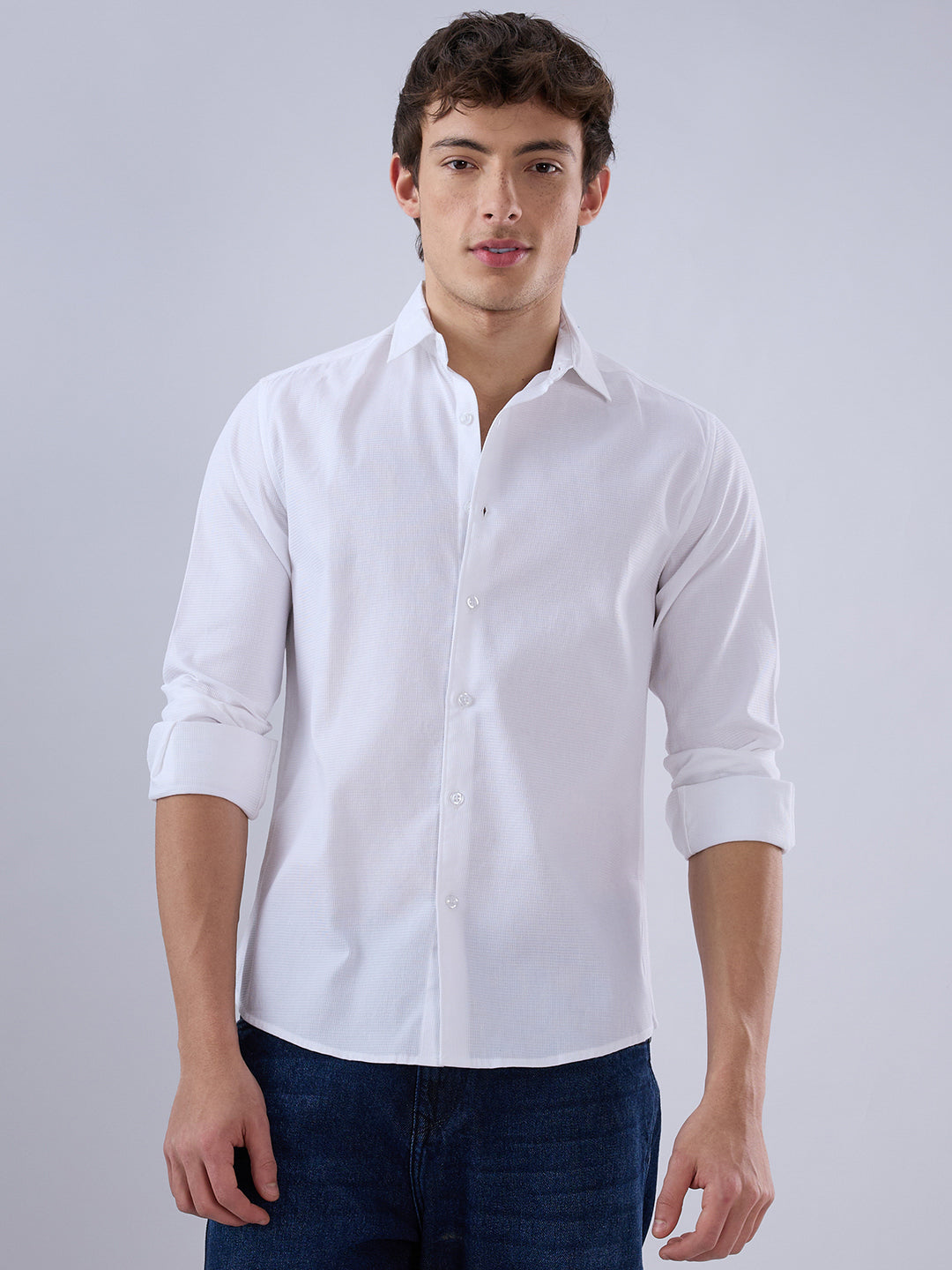 Snow White Minimal Textured Shirt