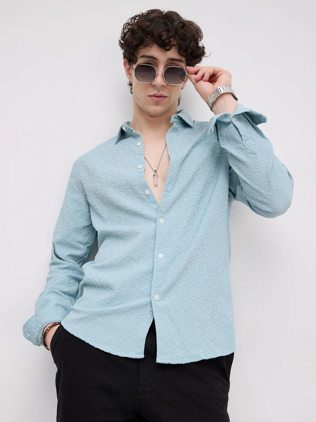Aqua Blue Textured Shirt