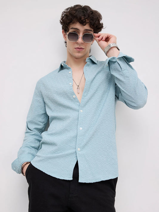 Aqua Blue Textured Shirt