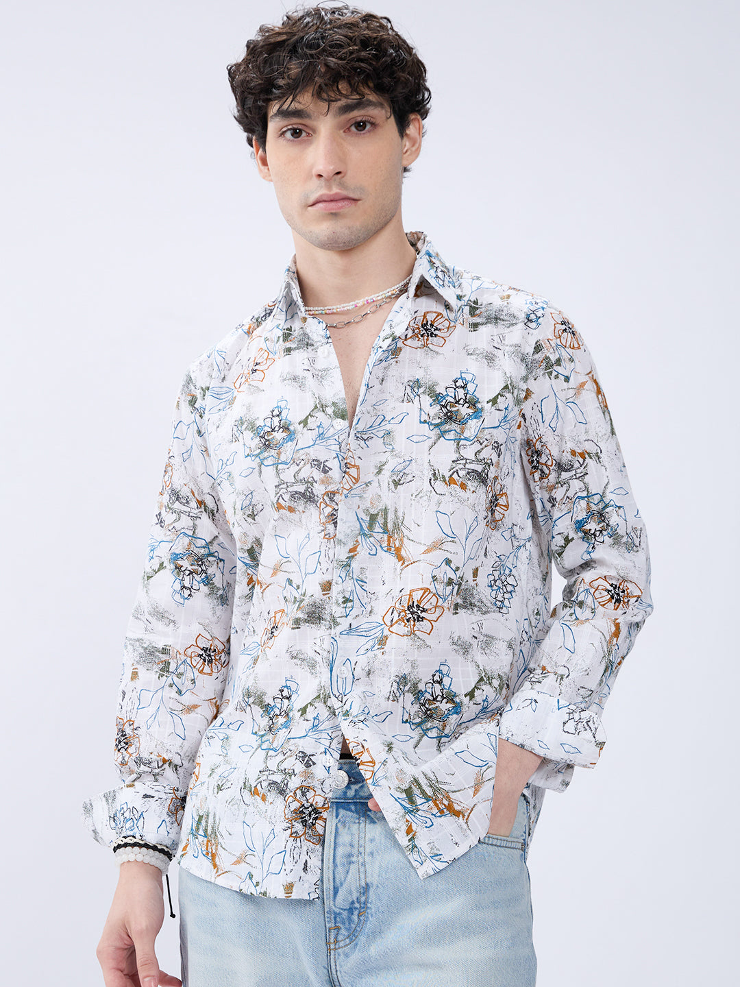 Floral Rush White Checks Canvas Luxe Shirt